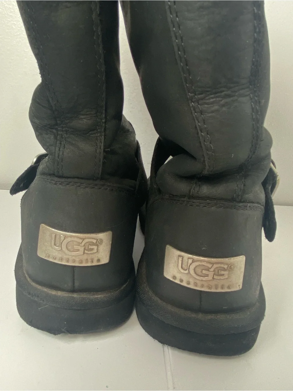 UGG Kensinton Women's Black Leather Moto Shearling-Lined Biker Boots